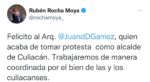 “Trabajaremos de manera coordinada por el bien de las y los culiacanenses”: Rocha tras nombramiento de Gámez Mendivil