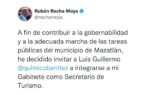 Invita Rocha al Químico a su gabinete, como secretario de Turismo