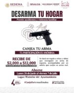 Instalarán centro de canje de armas del 26 de junio al 7 de julio en Ayuntamiento de Ahome