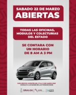 ¡No dejes pasar la oportunidad! El día sábado 22 de marzo estarán abiertas todas las oficinas de recaudación del estado de Sinaloa