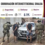 En Navolato, Grupo Interinstitucional detuvo a dos personas y aseguró vehículos, armas, municiones y equipo táctico