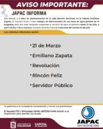 ¡Atención! Próximo lunes 21 de julio habrá suspensión de agua en algunas colonias del sector sur