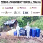 Grupo Interinstitucional localizó y destruyó tres áreas de almacenamiento de precursores químicos para la elaboración de drogas en Cosalá, Elota y Culiacán