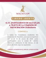 Convoca Gobierno de Mazatlán a Cabildo Abierto para fortalecer la participación ciudadana