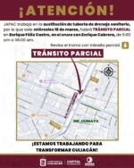 JAPAC anuncia cierre parcial de vialidades este miércoles